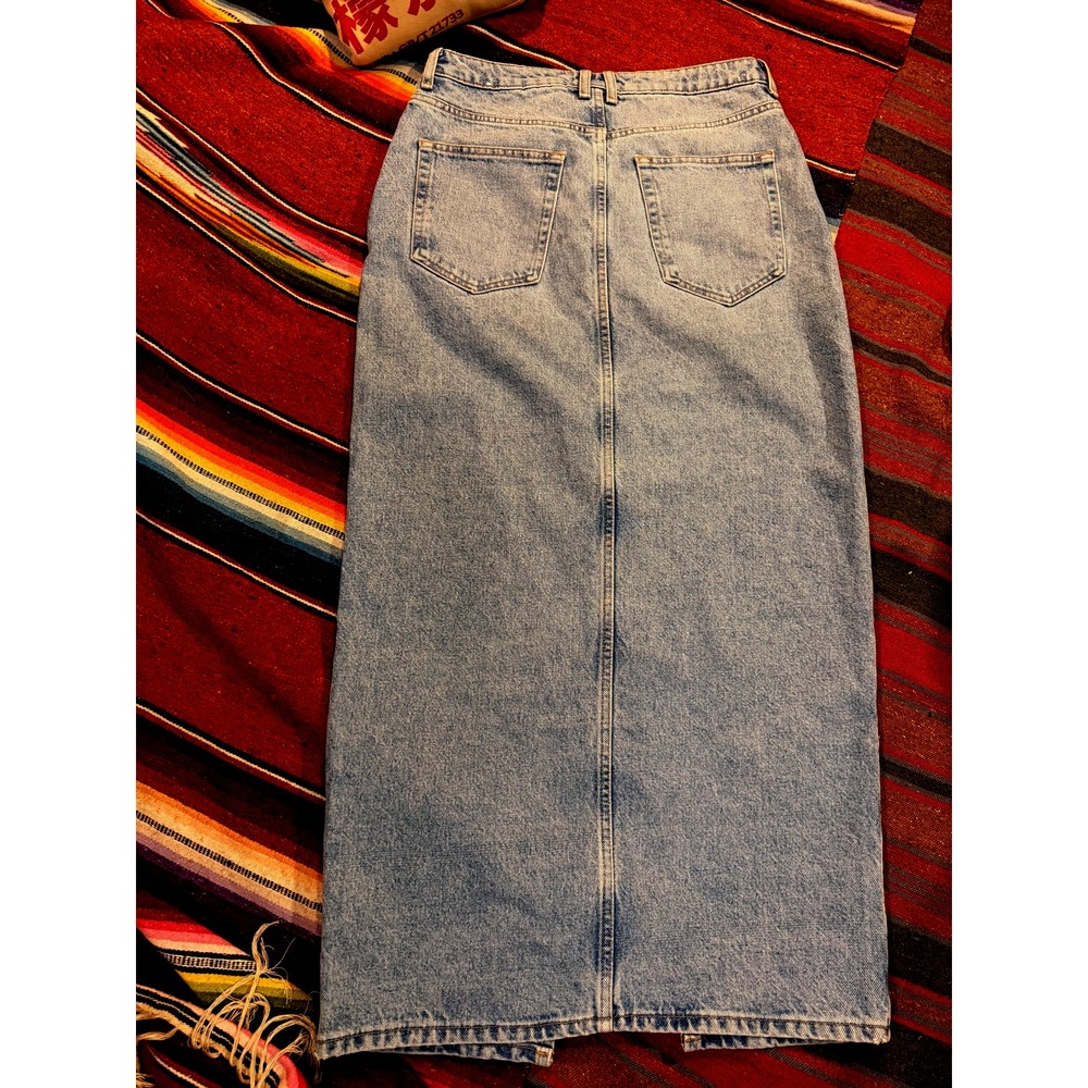 MNG Mango Skirt Women Medium Blue Slit Maxi Denim Streetwear - Picture 9 of 10